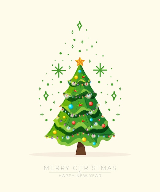 Drawn flat christmas tree decoration with christmas elements