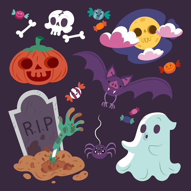 Drawn halloween elements collection