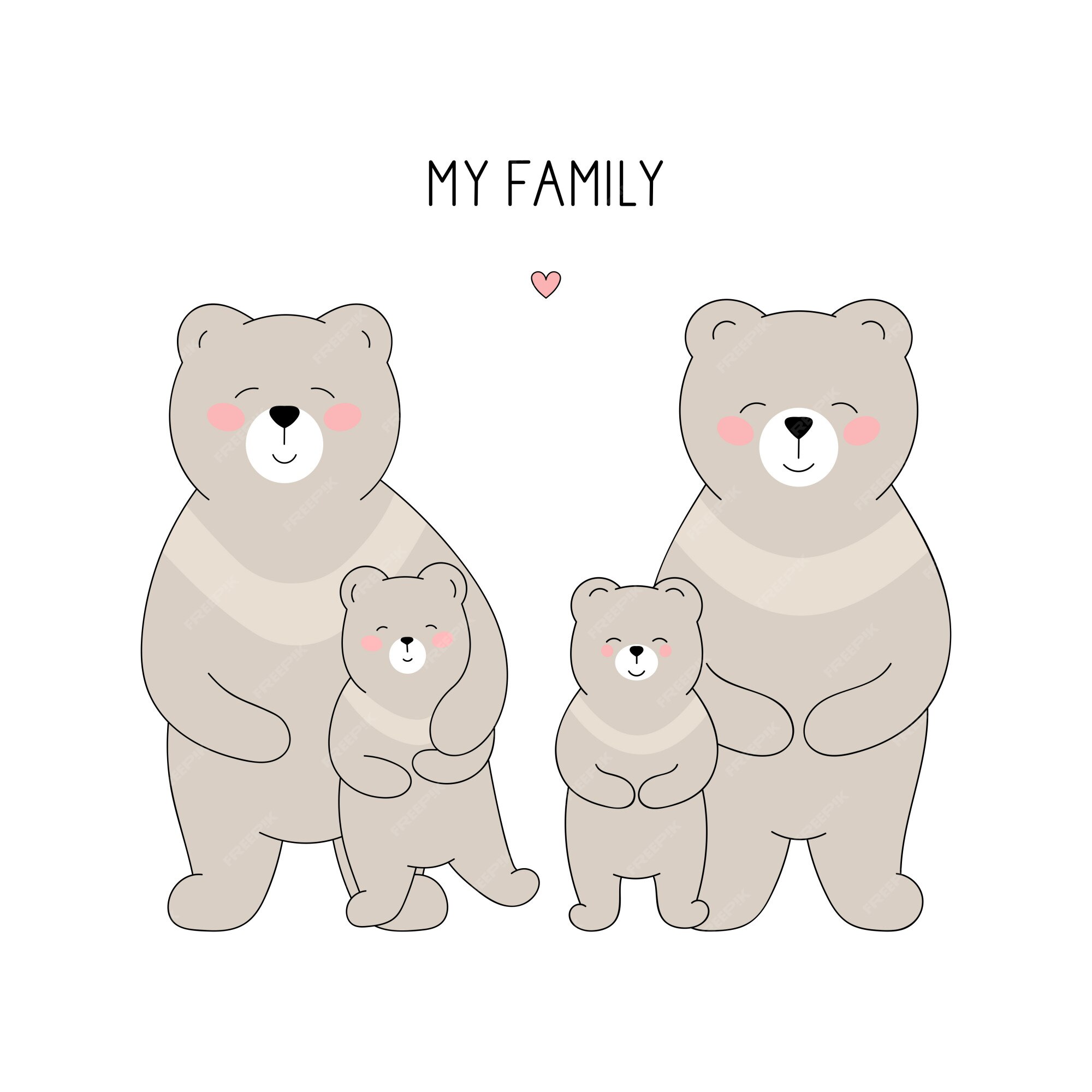 Premium Vector | Drawn happy bear family on white background. Premium Vector | Drawn happy bear family on white background.