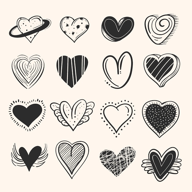 Vector drawn heart collection concept