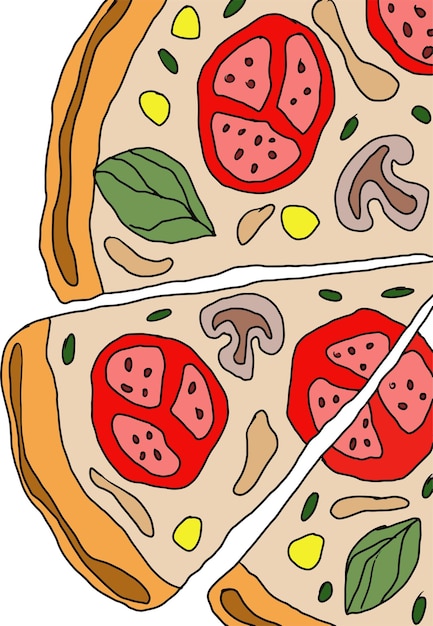 Drawn individual slices of pizza with tomato cheese vectorMenu for restaurant and cafe