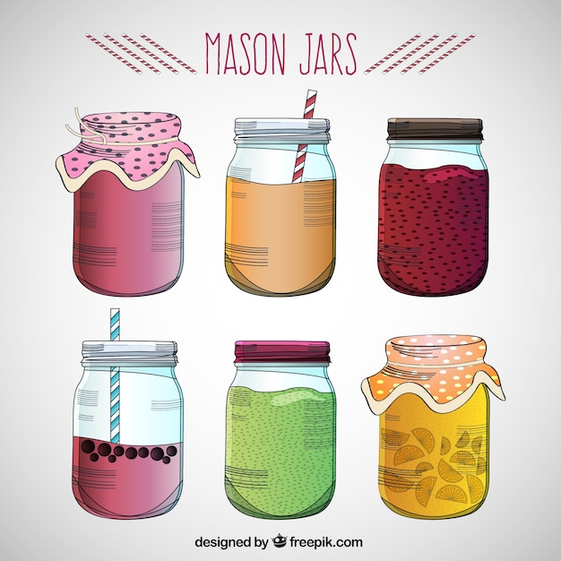 Vector drawn mason jars set