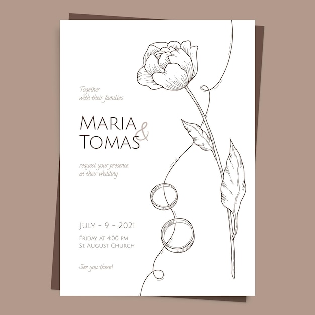 Drawn minimalist wedding invitation template