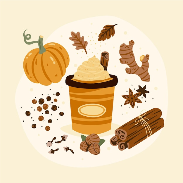 Vector drawn pumpkin spice illustration