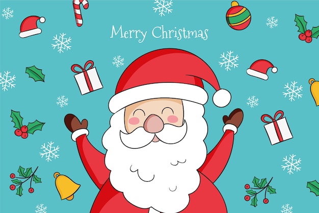 Vector drawn santa with cute elements around him