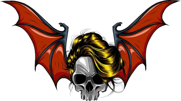 drawn skull and bat wing