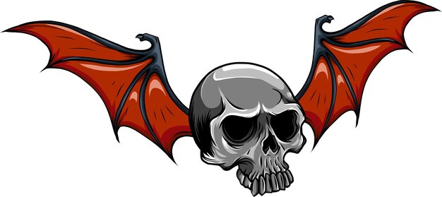 drawn skull and bat wing