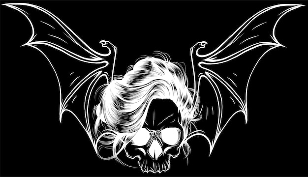 Vector drawn skull and bat wing