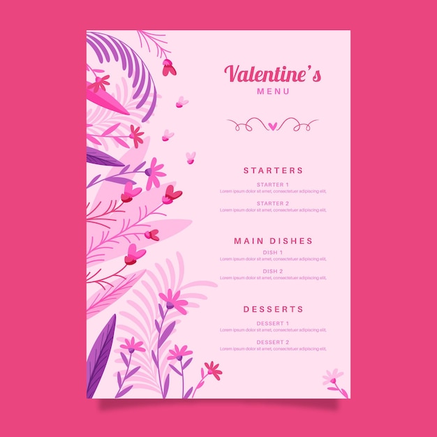 Vettore modello di menu di san valentino disegnato