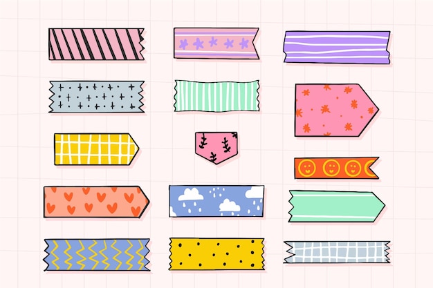 Vector drawn washi tape collection