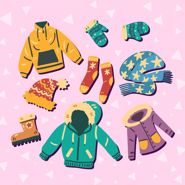 Drawn winter clothes collection