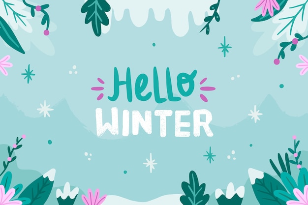 Vector drawn winter wallpaper with hello winter text