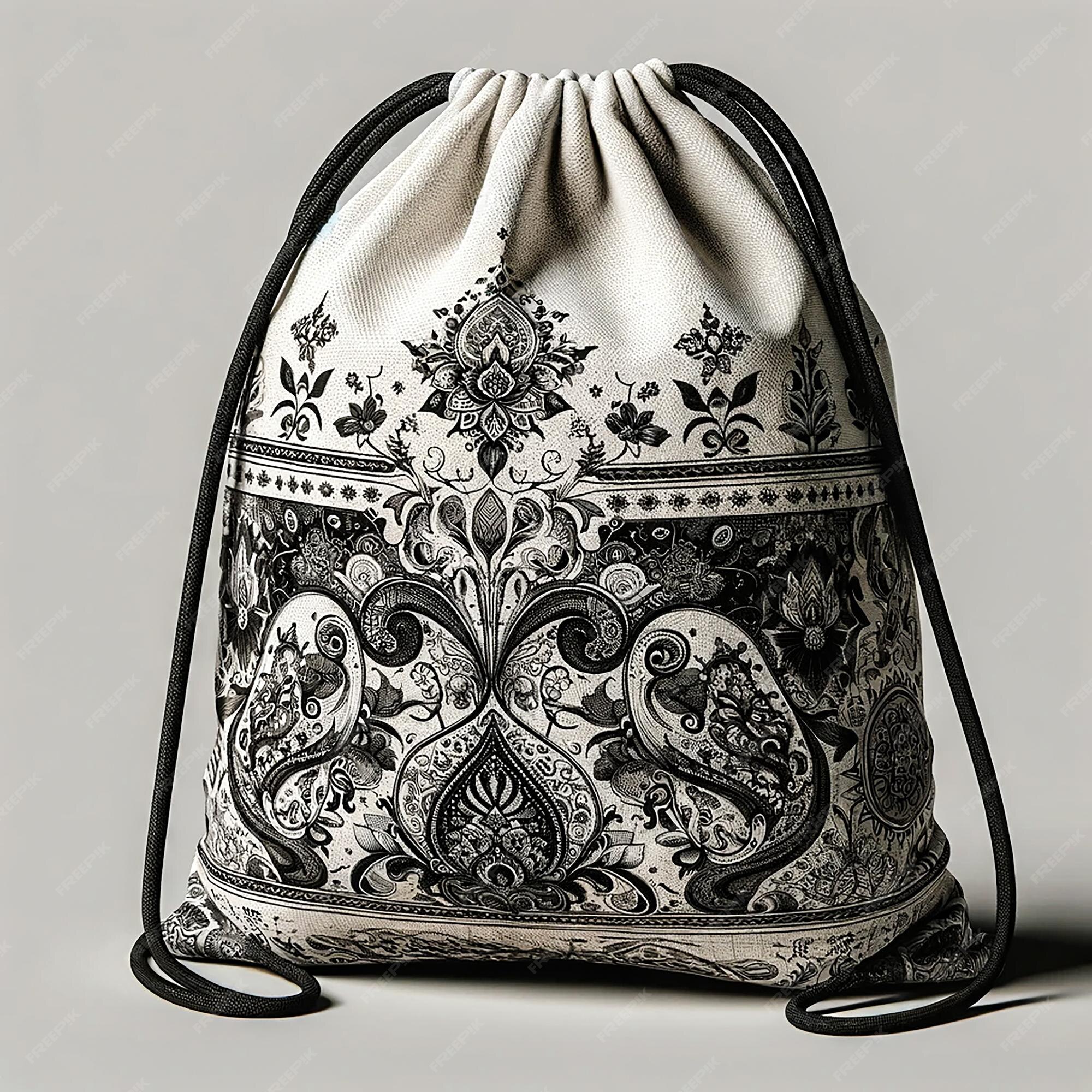 Premium Vector | Drawstring bag isolate without text with gray ...