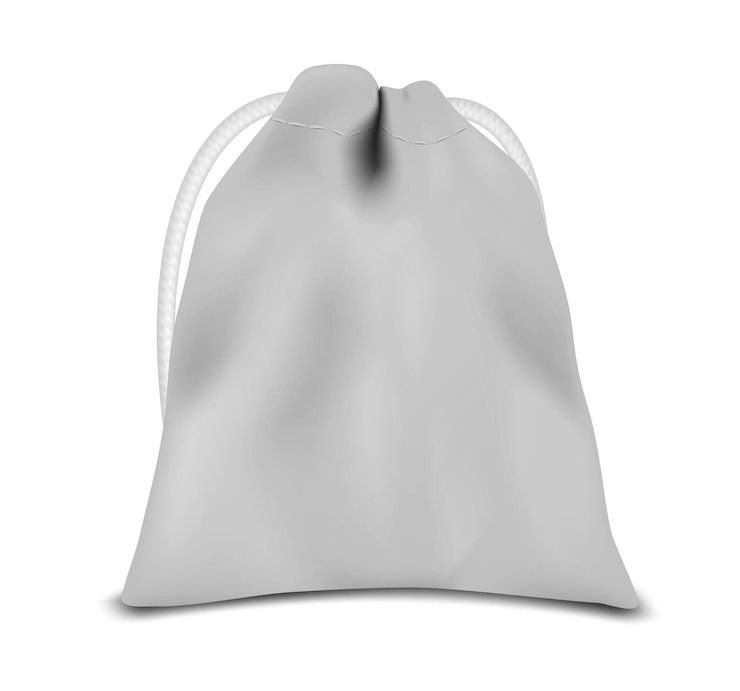 Vector drawstring bag isolated on white background vector mockup travel packaging pouch