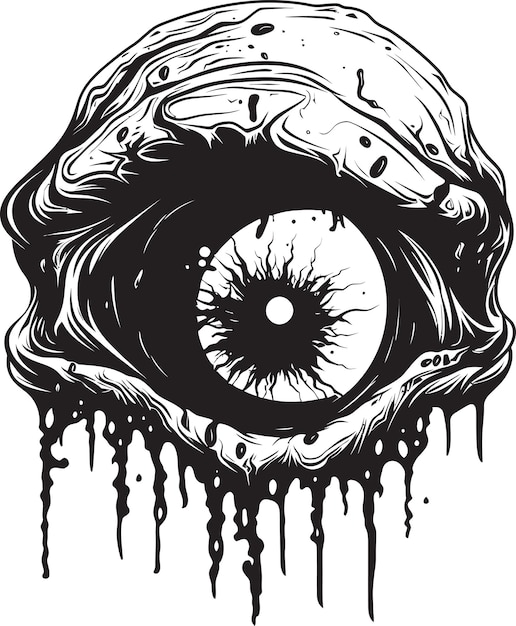 Ужасный взгляд зомби черный глаз икона дизайна жуткий неживой вид вектор зомби глаз эмблема