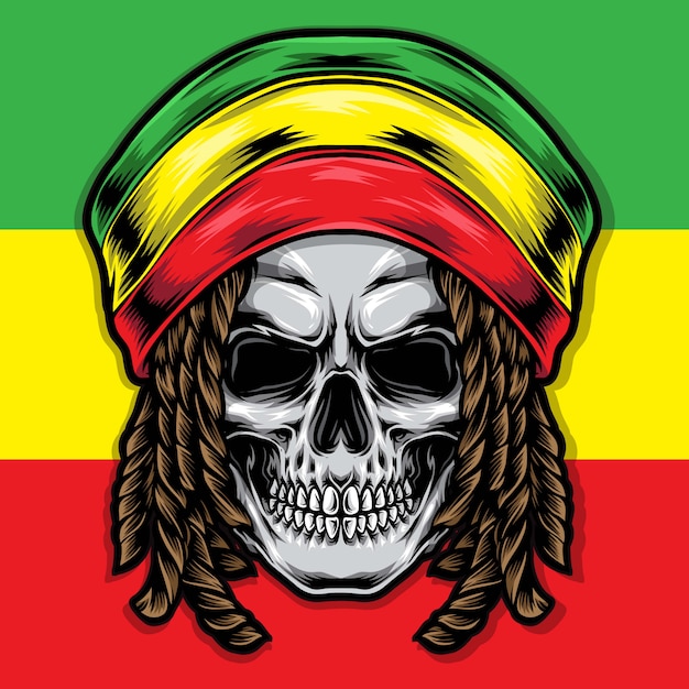 Vettore illustrazione di rasta cranio di dreadlocks