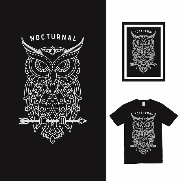 Vettore design della maglietta dream bird owl line art