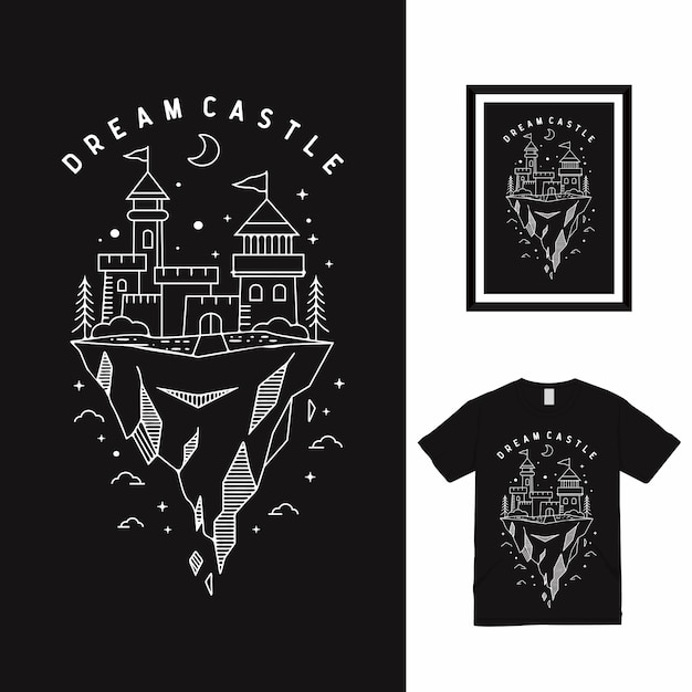 Vettore design della maglietta dream castle high line art