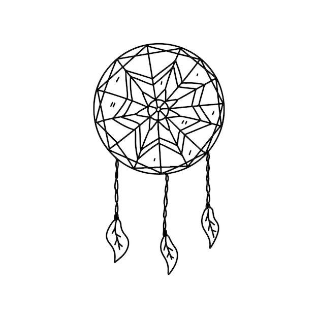 Vector dream catcher hand getrokken doodle stijl vectorillustratie geïsoleerd op witte kleurplaat