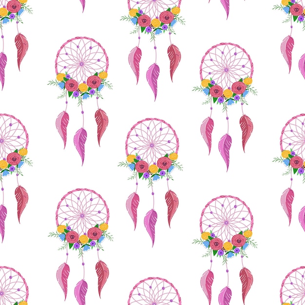 Dream catcher seamless pattern Hand drawn native IndianAmerican dream catcher