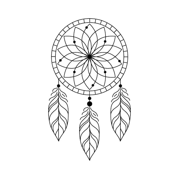 Dream catcher symbol in line art style on white background