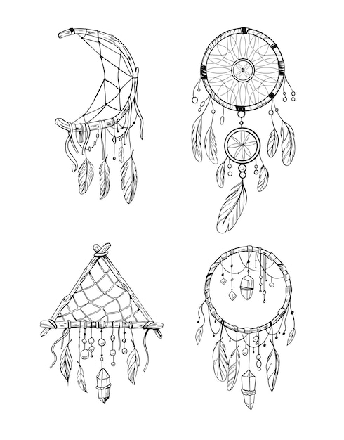 Dream Catcher. Vector outline illustration