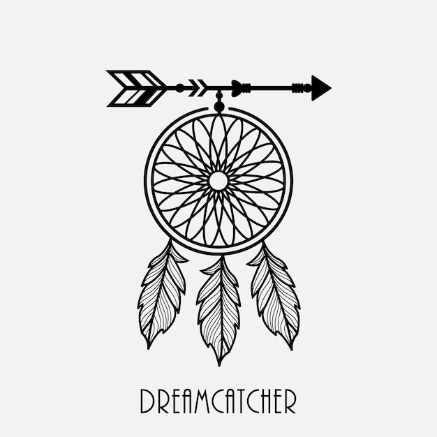 Vector dream catcher with arrow and feathers hand drawn