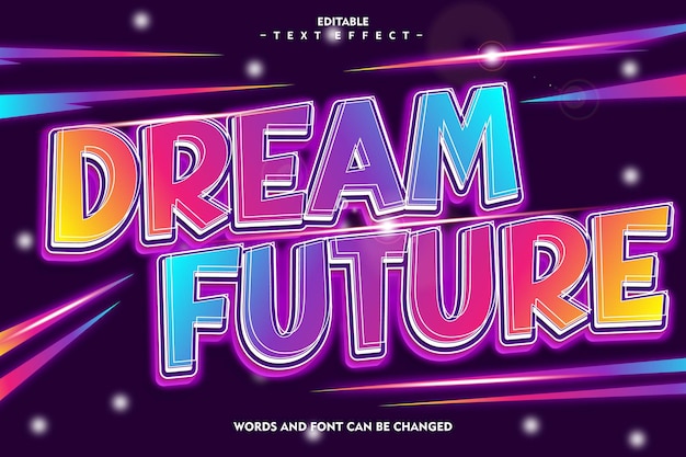 Dream future editable text effect 3d emboss modern neon style