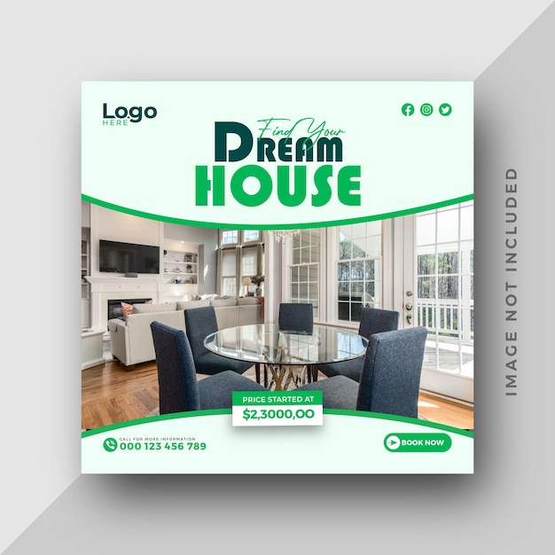 Vector dream home for living real estate social media post design vector template