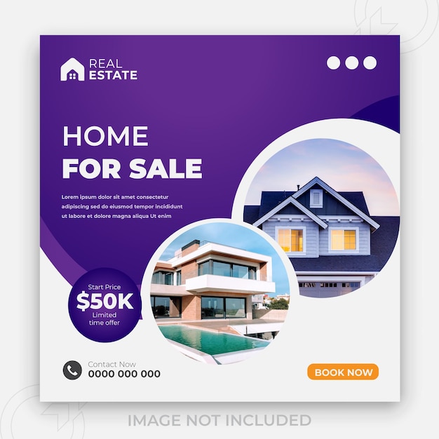 Dream home for sale or 2 color gradient clean background and business social media post design template