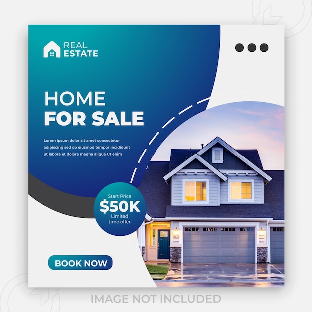 販売のための夢の家または 2 色のグラデーションのきれいな背景とデジタル ソーシャル メディア バナー テンプレート