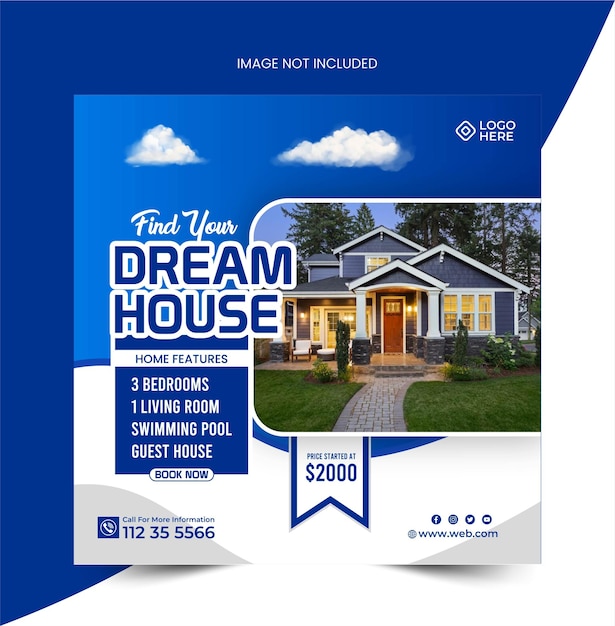 Dream home for sale real estate social media post template design