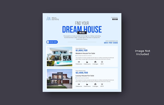 ベクトル 夢の家を売る不動産 ソーシャルメディアの投稿または正方形のフライヤーデザインテンプレート