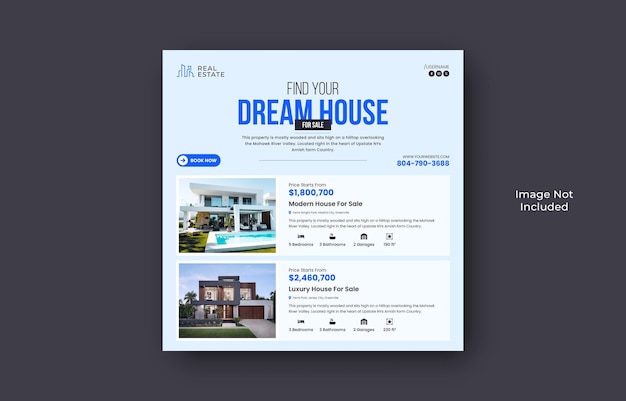 Dream house for sale real estate social media post or square flyer design template