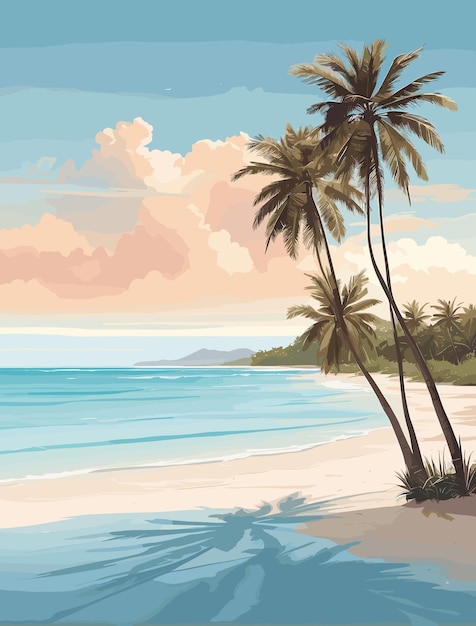 Isola del sogno dell'albero di cocco paesaggio di spiaggia soleggiata con bellissima vista sul mare e sul cielo blu