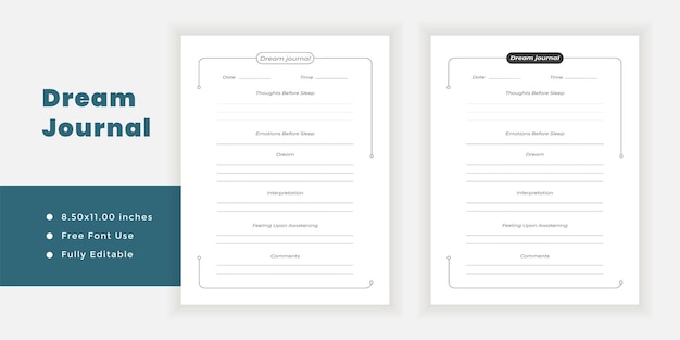Dream Journal KDP Interior minimalist planner printable pages