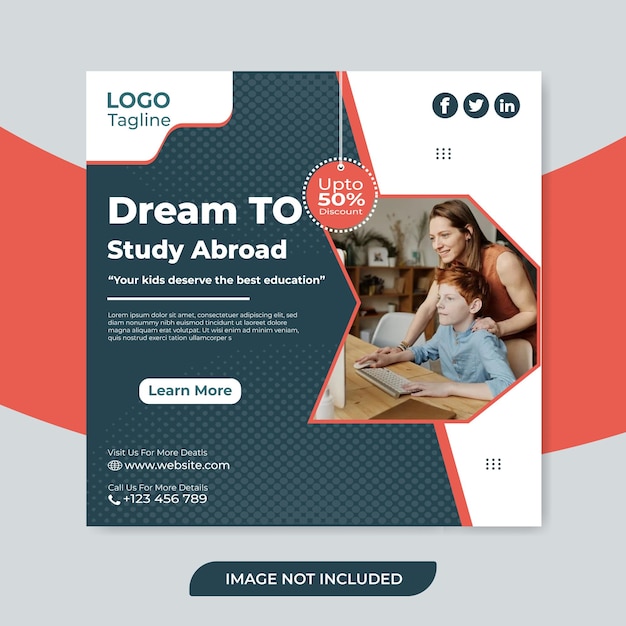 Dream to study Abroad Social Media Post Template