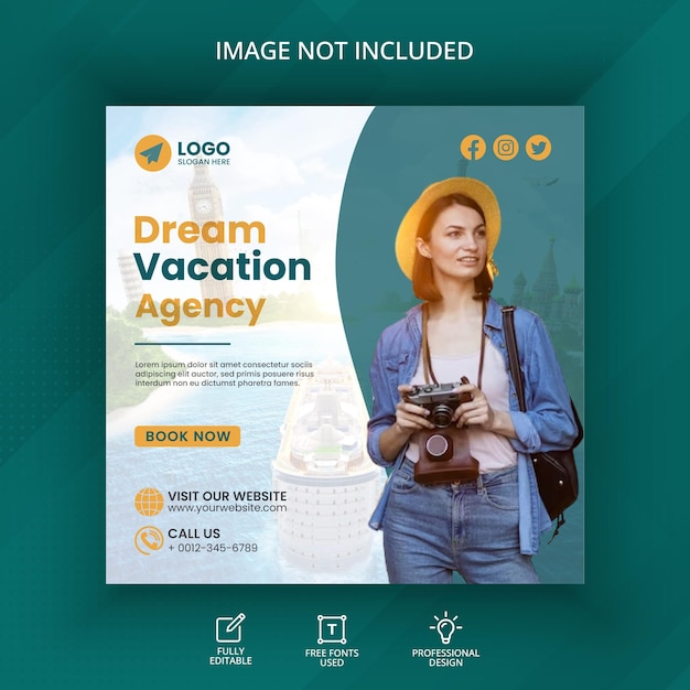 Dream vacation travel adventure Instagram Facebook social media post template