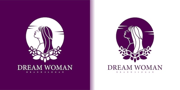 Disegno del logo dell'illustrazione vettoriale della donna da sogno con concetto di elemento creativo vettore premium