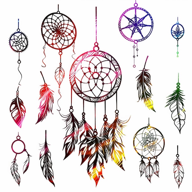 Vector dreamcatcher flat vector lin set illustration high quality