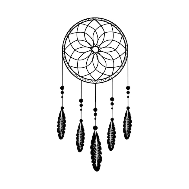 Dreamcatcher with threads beads and feathers Halloween Native American symbol in boho style