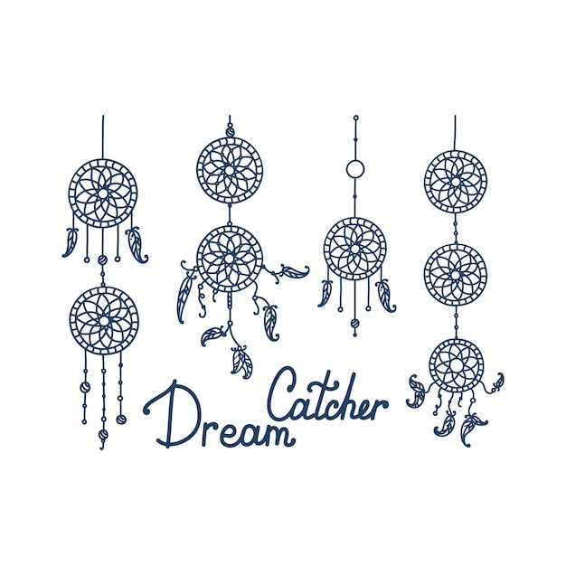 Dreamcatchers with tribal feathers set of spiritual dreamcatchers vector illustration