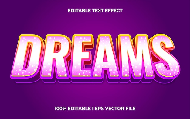 dreams text effect editable modern lettering typography font style, trendy 3d text for tittle