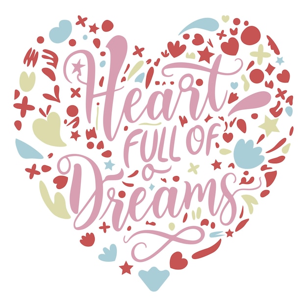 Vector dreamy heartscape hart vol dromen typografie kunst met elementen