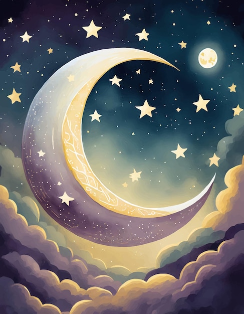 Vector dreamy moon with stars