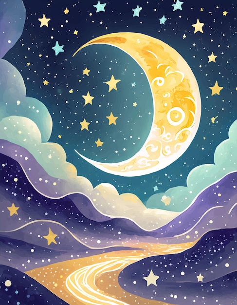 Vector dreamy moon with stars