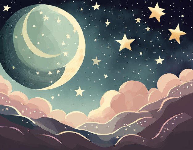 Vector dreamy moon with stars