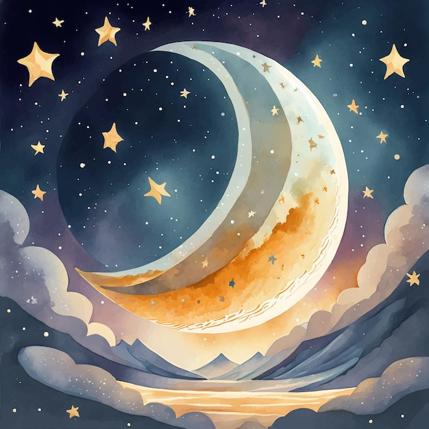 Vector dreamy moon with stars