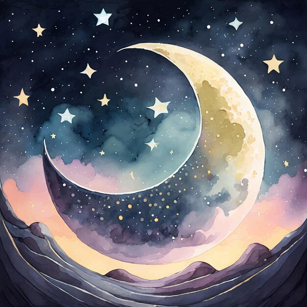 Vettore luna sognante con le stelle