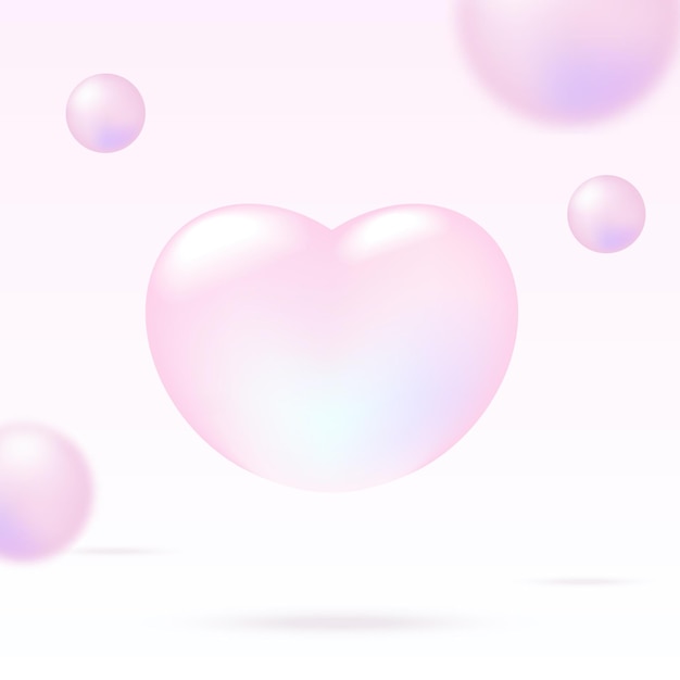 Dreamy pink and blue gradient heart floating with pearl